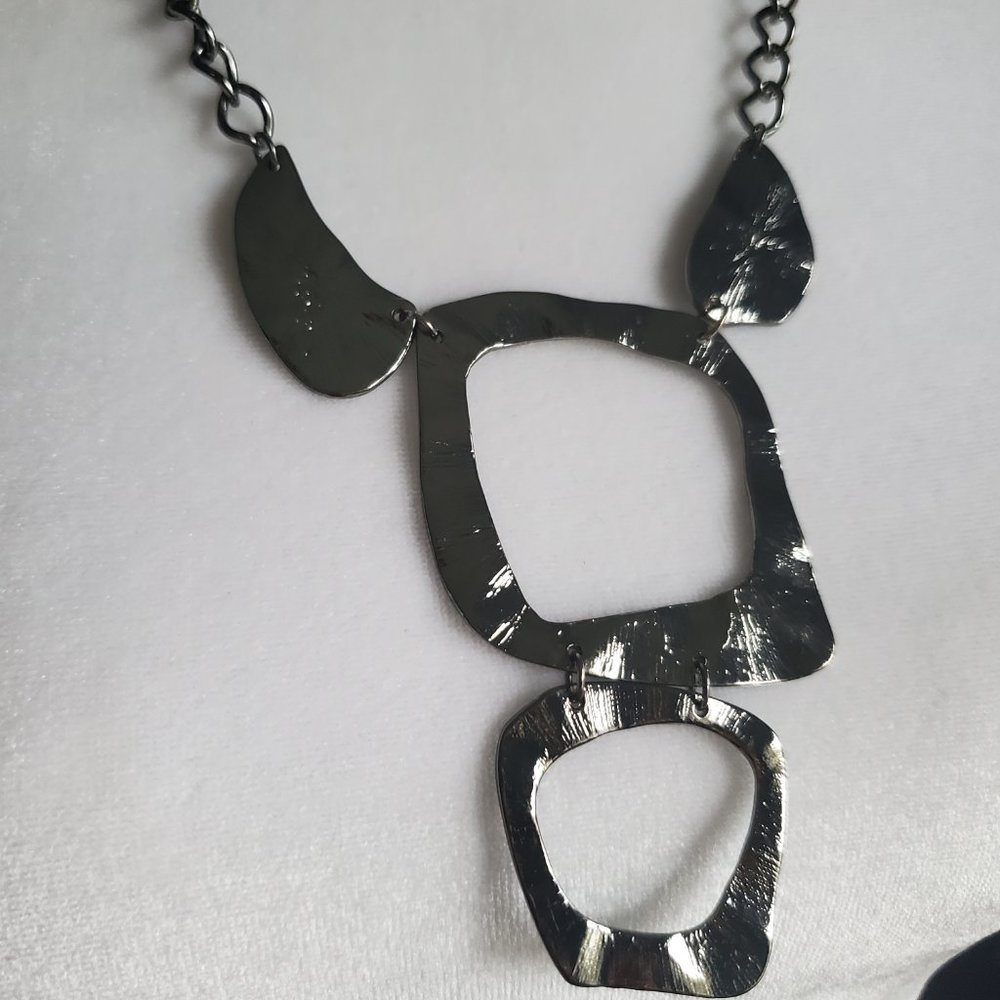 4 For $25 Large Modernist Statement Necklace Asymmetrical Hammered Geo Shapes